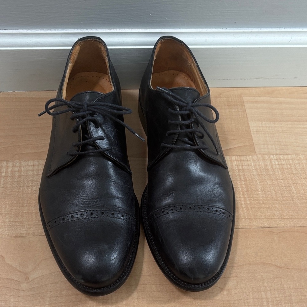 Mercanti Fiorentini Black Leather Cap-Toe Derbys